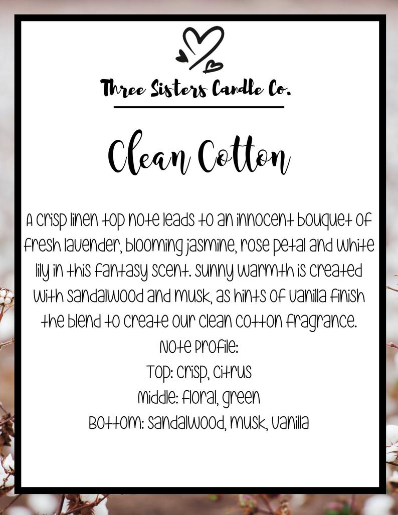 Clean Cotton Soy Candle - Candle Gift - Wedding Favors - Scented Candle