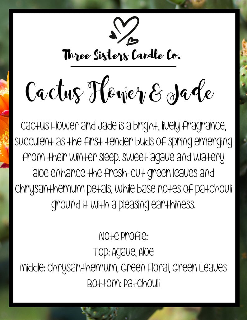 Cactus Flower & Jade Soy Candle - Candle Gift - Wedding Favors - Scented Candle