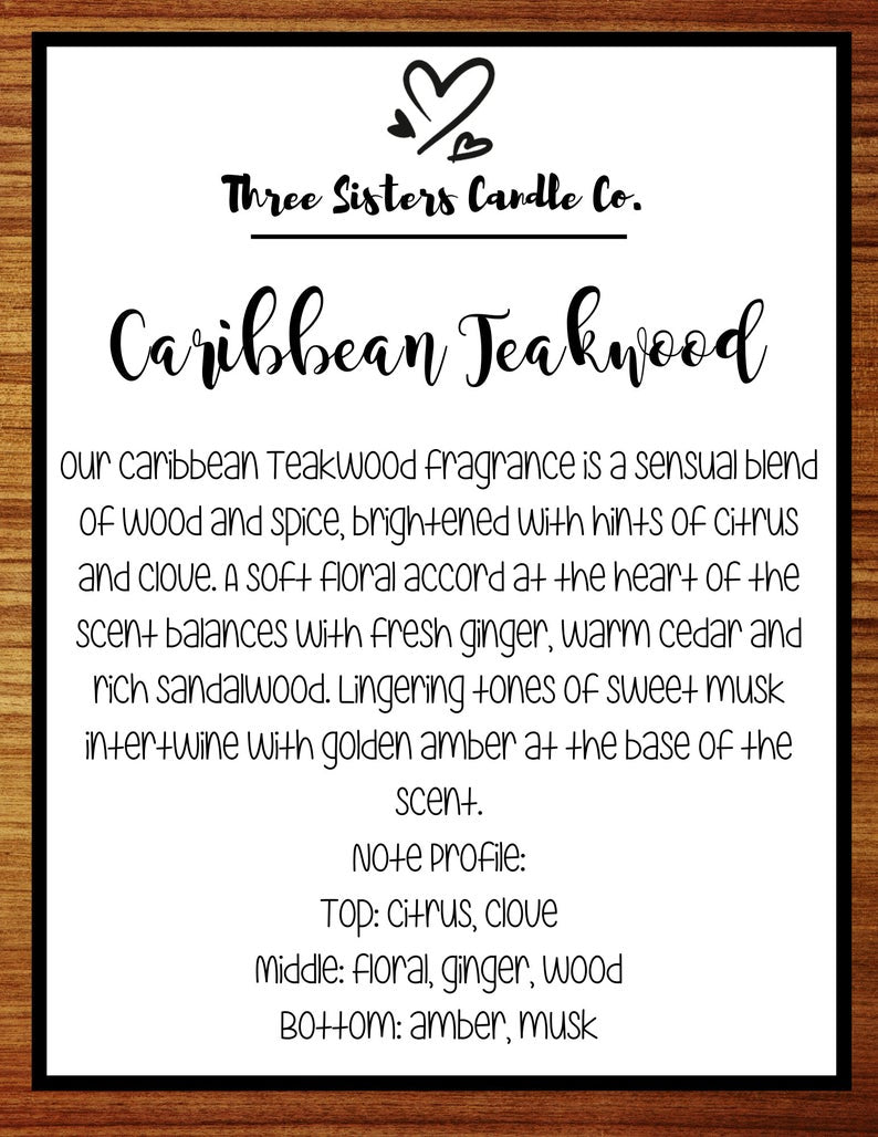 Caribbean Teakwood Soy Candle - Candle Gift - Wedding Favors - Scented Candle