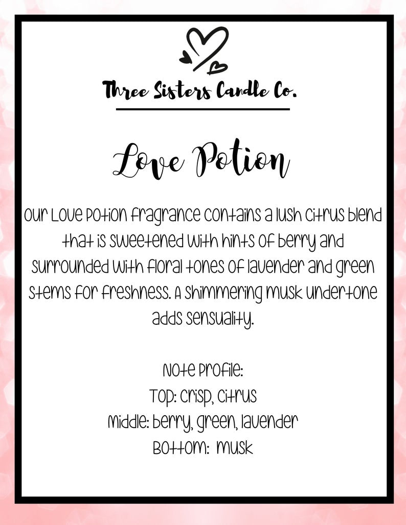 Love Potion Soy Candle - Candle Gift - Wedding Favors - Scented Candle