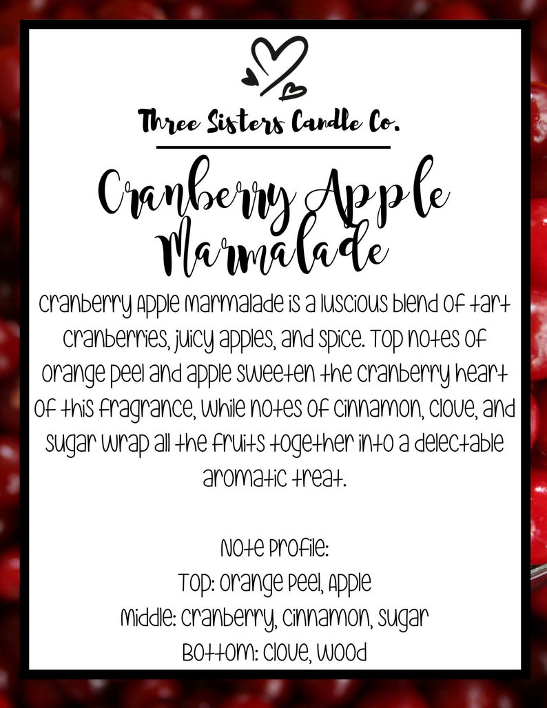 Cranberry Apple Marmalade Soy Candle - Candle Gift - Wedding Favors - Scented Candle