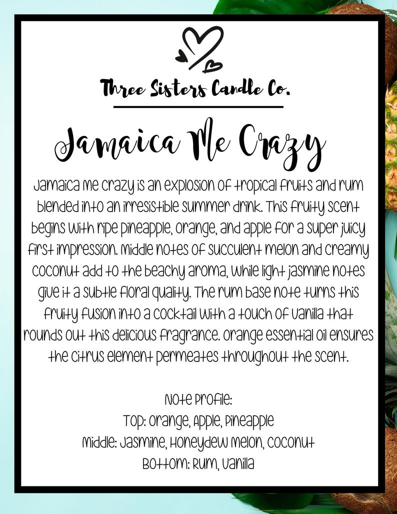 Jamaica Me Crazy Soy Candle - Candle Gift - Wedding Favors - Scented Candle