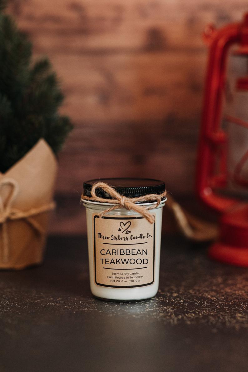 Caribbean Teakwood Soy Candle - Candle Gift - Scented Candle - Farmhouse Decor