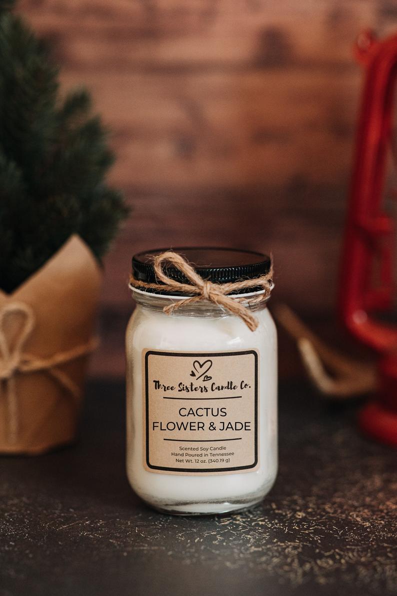 Cactus Flower & Jade Soy Candle - Candle Gift - Scented Candle - Farmhouse Decor
