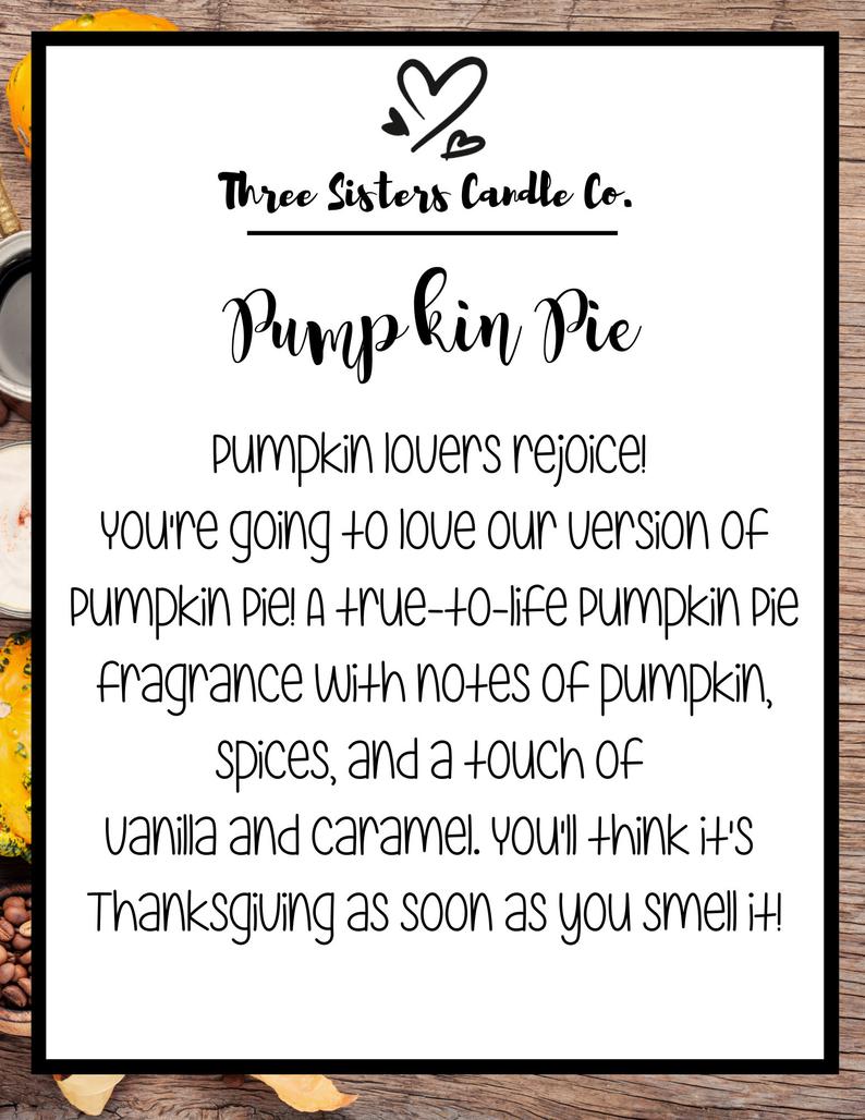 Pumpkin Pie Soy Candle - Candle Gift - Wedding Favors - Scented Candle