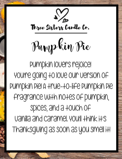 Pumpkin Pie Soy Candle - Candle Gift - Wedding Favors - Scented Candle